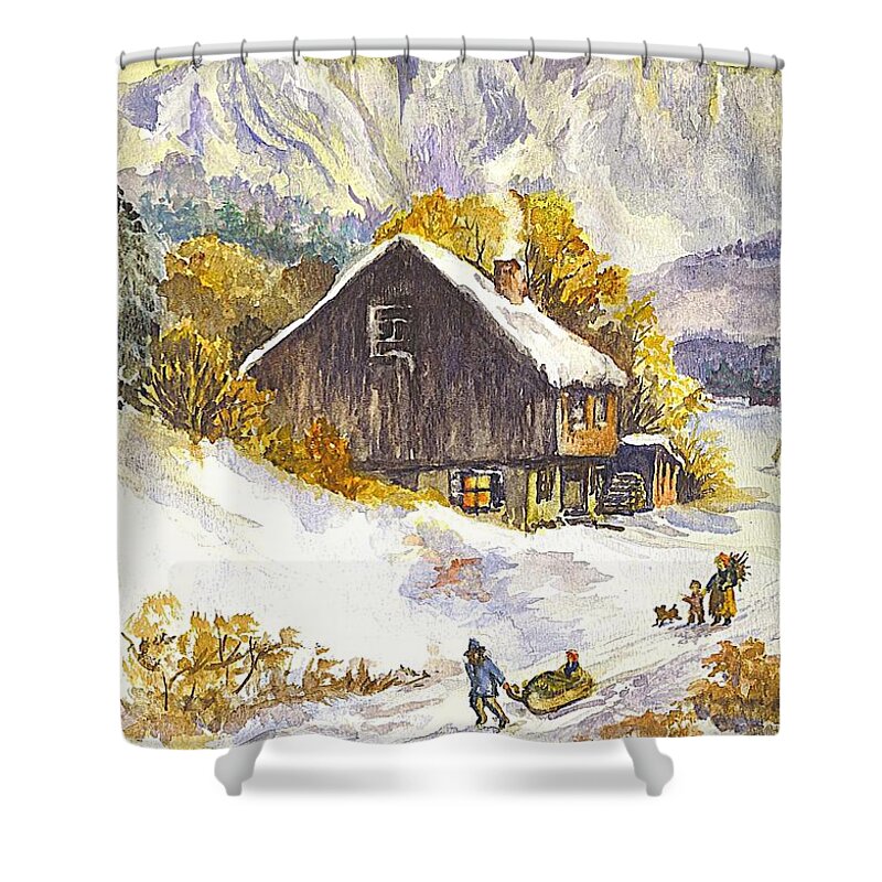 Christmas Card Shower Curtain featuring the painting A Winter Wonderland Part 1 by Carol Wisniewski