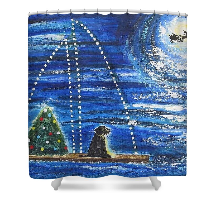 Dog Shower Curtain featuring the painting Christmas Magic by Diane Pape