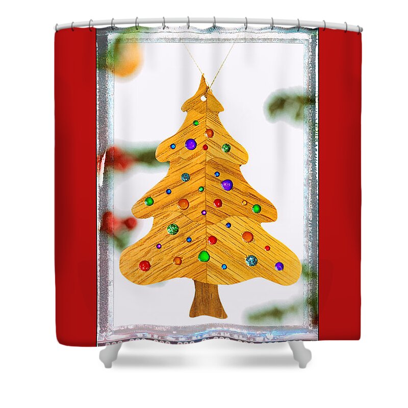 Christmas Shower Curtain featuring the photograph Christmas Tree Art Ornament in Red by Jo Ann Tomaselli