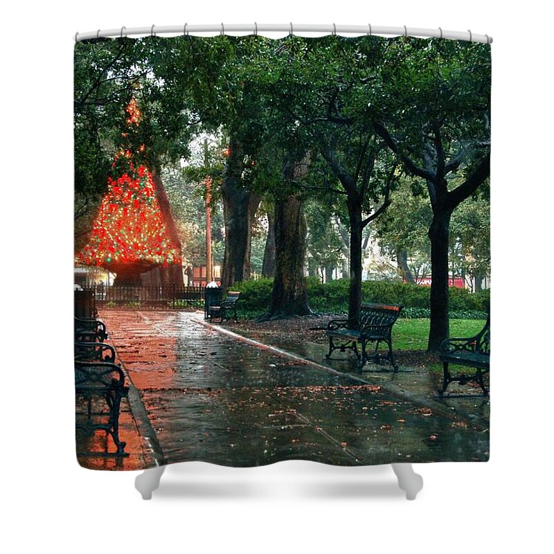 Alabama Shower Curtain featuring the digital art Christmas Tree in Bienville Square by Michael Thomas