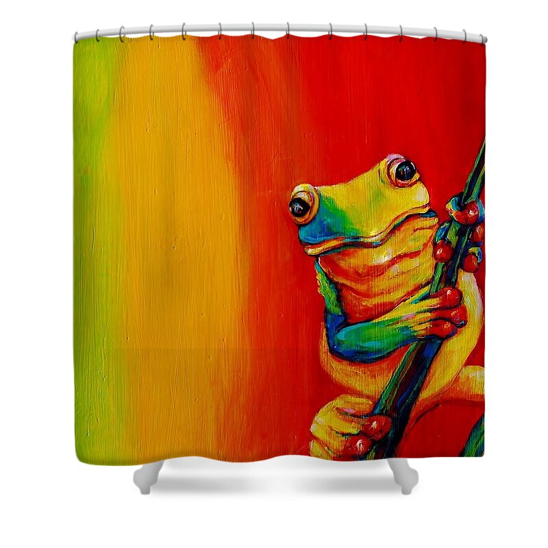 Frog Shower Curtain featuring the painting Chroma Frog by Jean Cormier