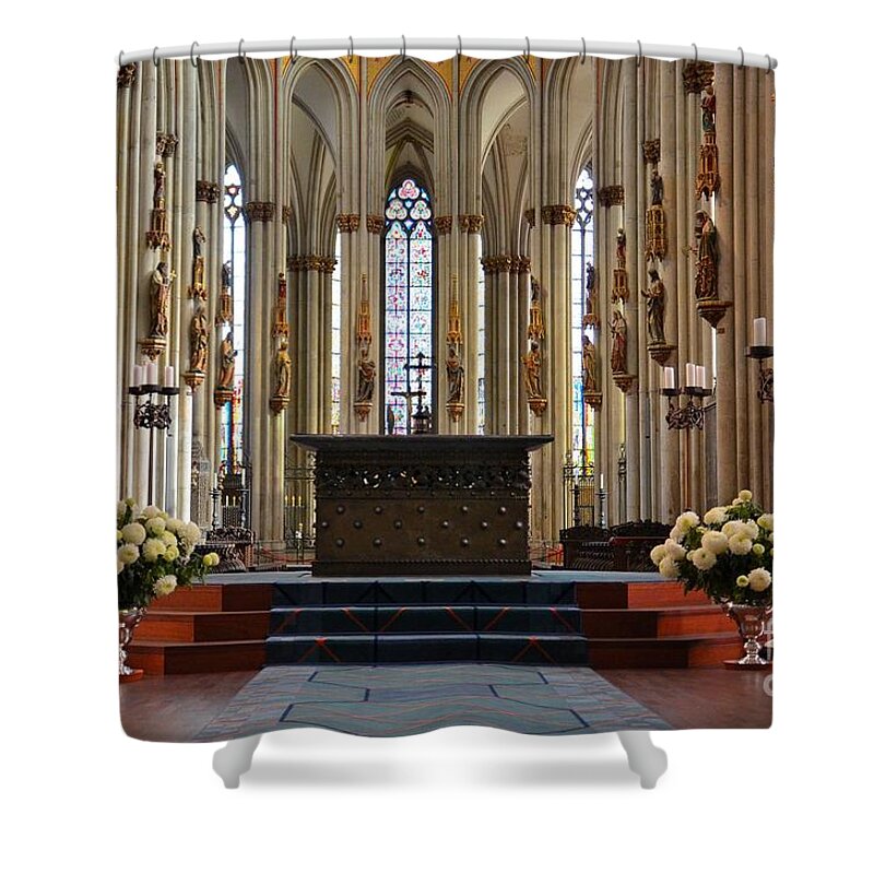 Cologne Shower Curtain featuring the photograph Church altar platform glass art Cologne Germany by Imran Ahmed