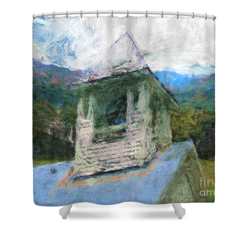 Church Shower Curtain featuring the digital art Church In The Mountains by Phil Perkins