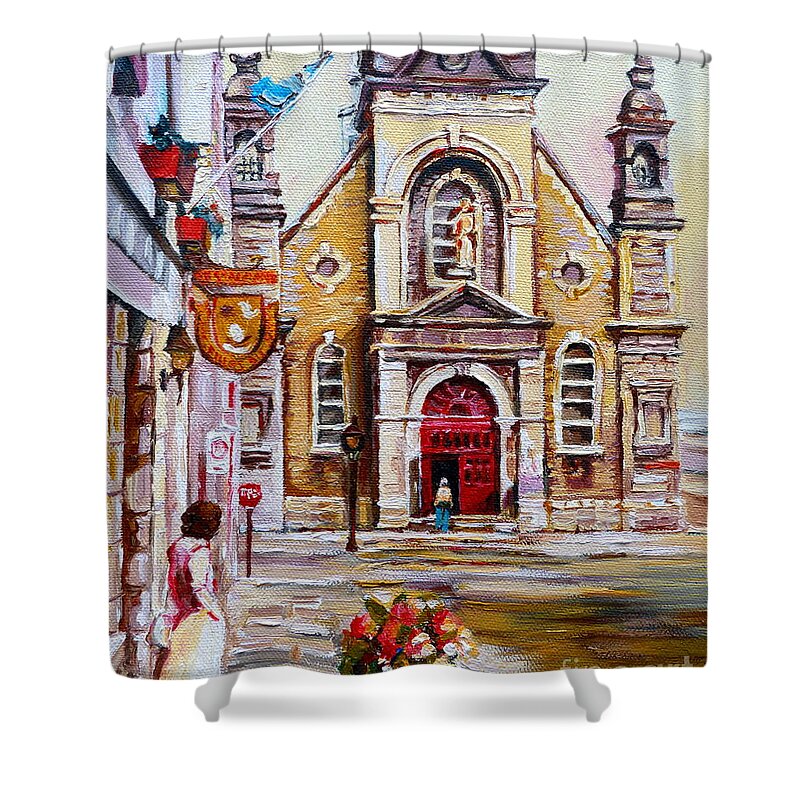 Montreal Churches Shower Curtain featuring the painting Church On Sunday by Carole Spandau