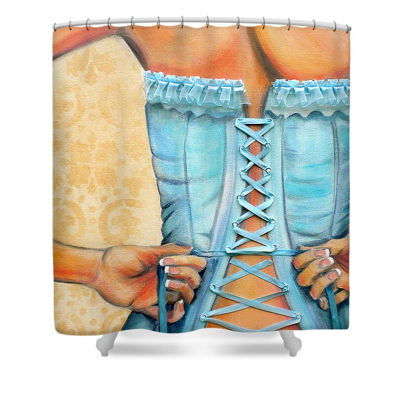 Cinched And Beautiful Shower Curtain featuring the painting Cinched and Beautiful by Debi Starr