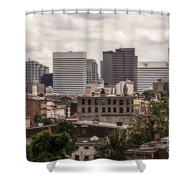 America Shower Curtain featuring the photograph Cincinnati Skyline Old and New Buildings by Paul Velgos