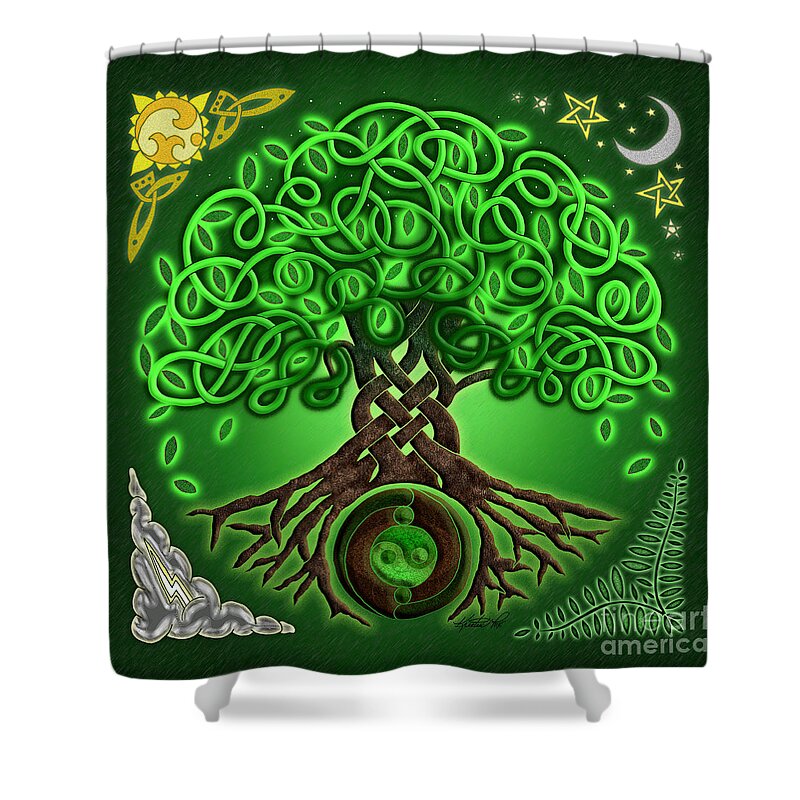 Artoffoxvox Shower Curtain featuring the mixed media Circle Celtic Tree of Life by Kristen Fox