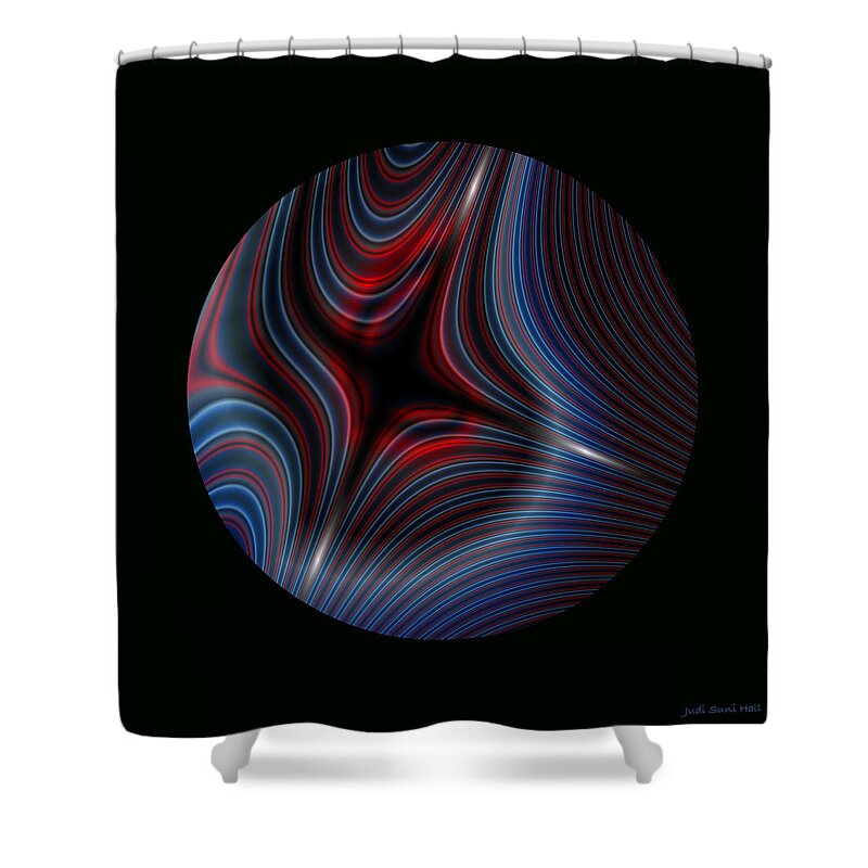 Abstract Shower Curtain featuring the digital art Circle on Black 3 by Judi Suni Hall