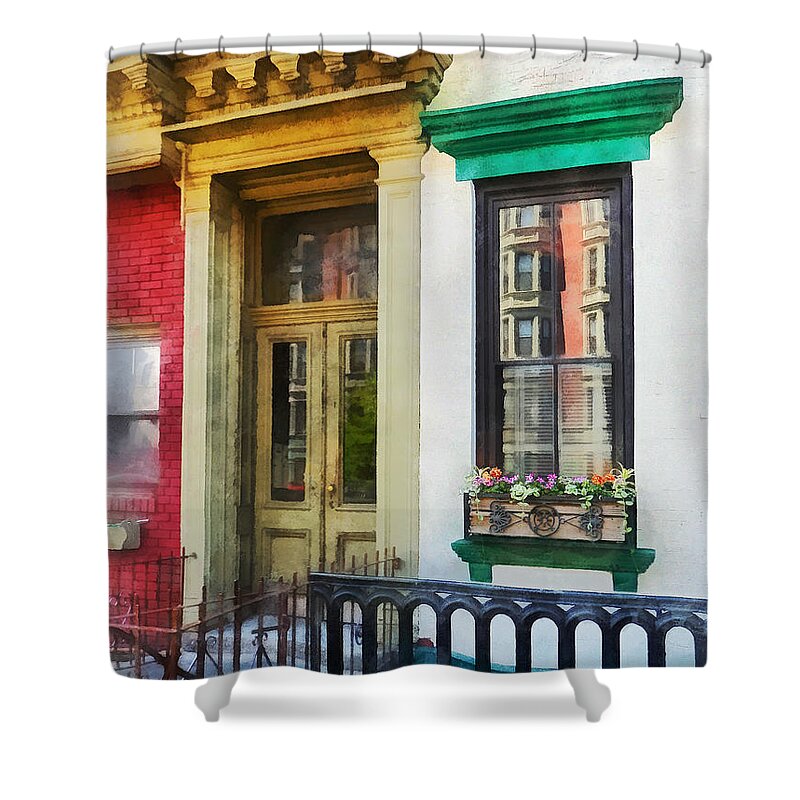House Shower Curtain featuring the photograph Hoboken NJ - Window With Reflections and Windowbox by Susan Savad