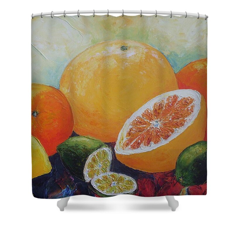 Citrus Shower Curtain featuring the painting Citrus Splash by Paris Wyatt Llanso
