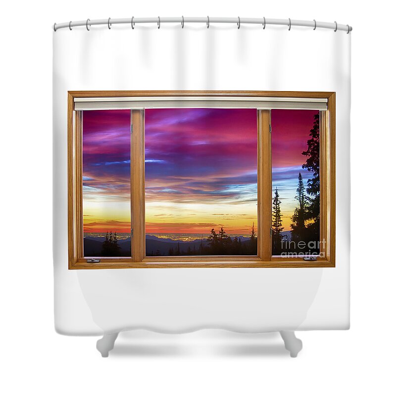 Windows Shower Curtain featuring the photograph City Lights Sunrise Classic Wood Window View by James BO Insogna