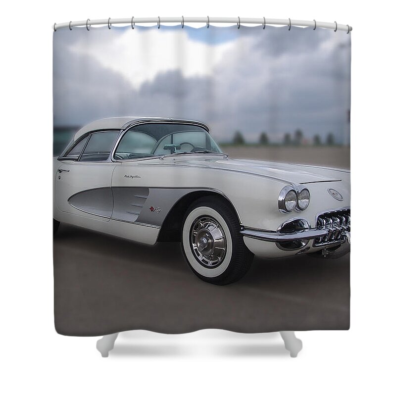 Cars Shower Curtain featuring the photograph Classic White Corvette by Chris Thomas