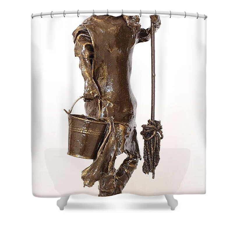 Girl Shower Curtain featuring the photograph Cleaning Girl by Vivian Martin