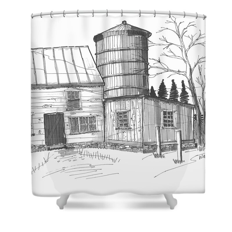 Barn Shower Curtain featuring the drawing Clermont Barn 1 by Richard Wambach