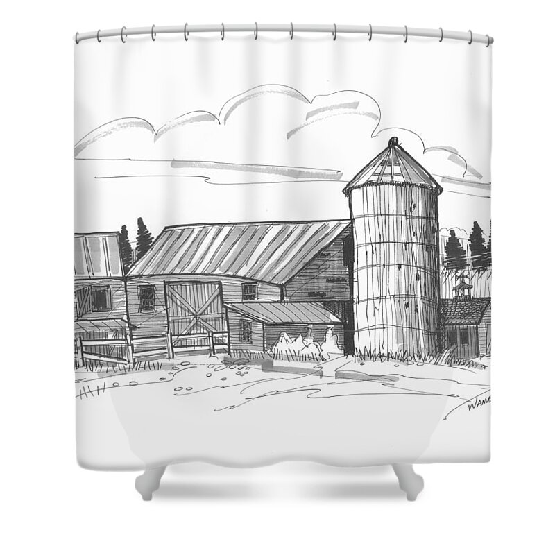 Barn Shower Curtain featuring the drawing Clermont Barn 2 by Richard Wambach