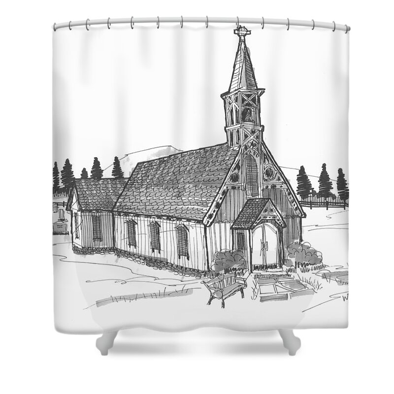 Church Shower Curtain featuring the drawing Clermont Chapel by Richard Wambach