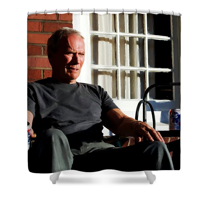 Clint Eastwood Shower Curtain featuring the digital art Clint Eastwood @ Grand Torino- 2 by Gabriel T Toro