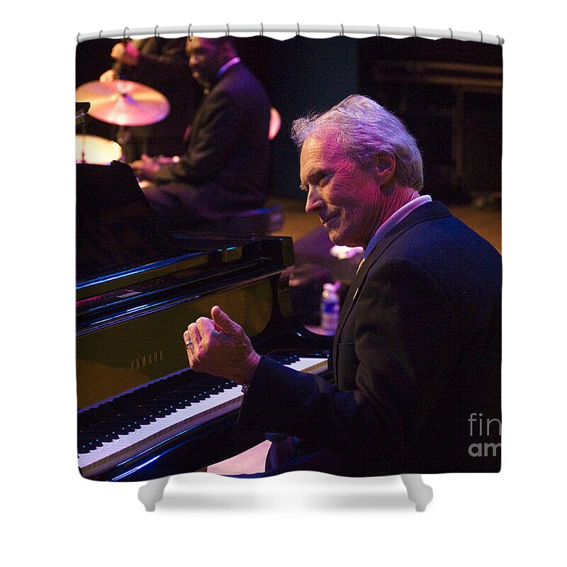 Craig Lovell Shower Curtain featuring the photograph Clint Eastwood on Piano in Monterey by Craig Lovell