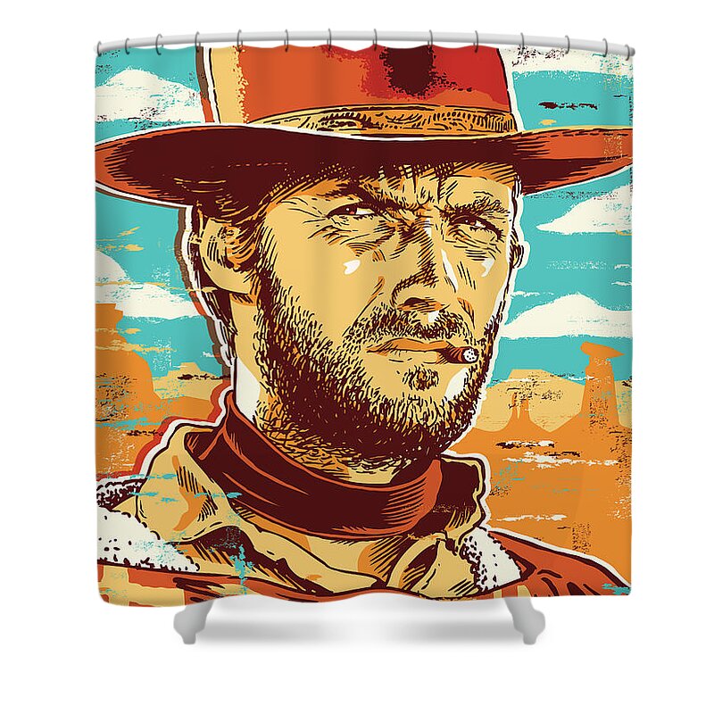 Illustration Shower Curtain featuring the digital art Clint Eastwood Pop Art by Jim Zahniser