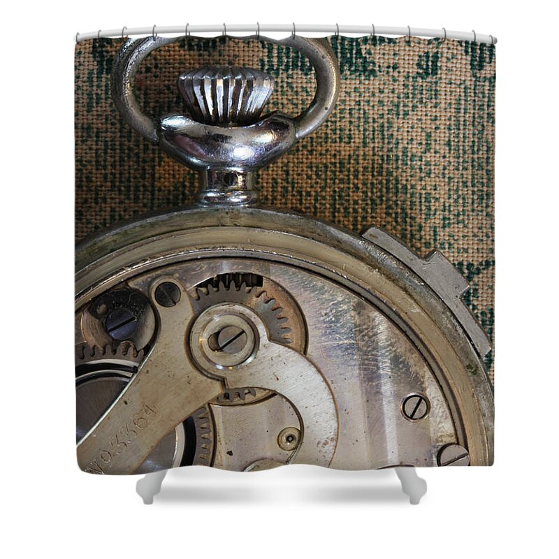 Old Watch Shower Curtain featuring the photograph Clockworks 4 by Mary Bedy
