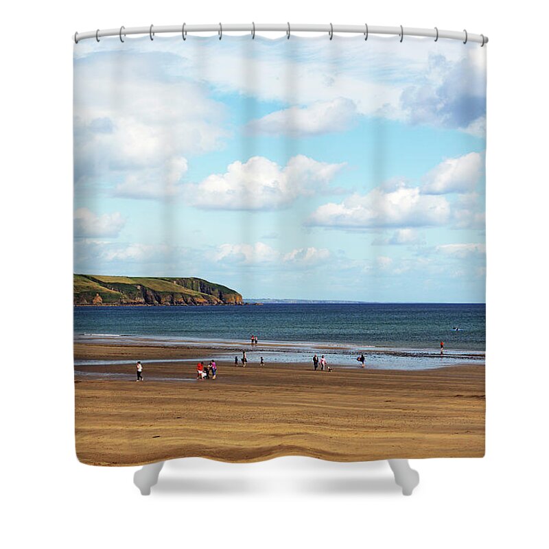 Scenics Shower Curtain featuring the photograph Clonea Strand, Co Waterford, Ireland by Gregoria Gregoriou Crowe Fine Art And Creative Photography.