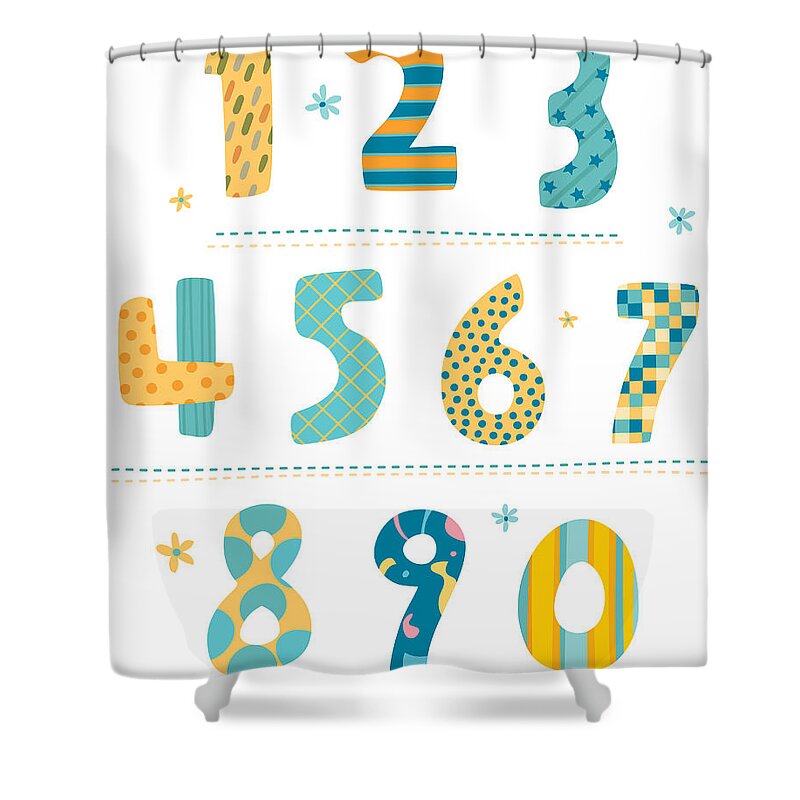 White Background Shower Curtain featuring the digital art Close-up Of Numbers by Eastnine Inc.