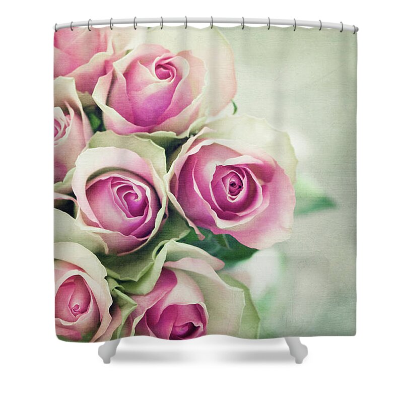 Outdoors Shower Curtain featuring the photograph Close Up Of Pink Roses Bouquet by Marta Nardini