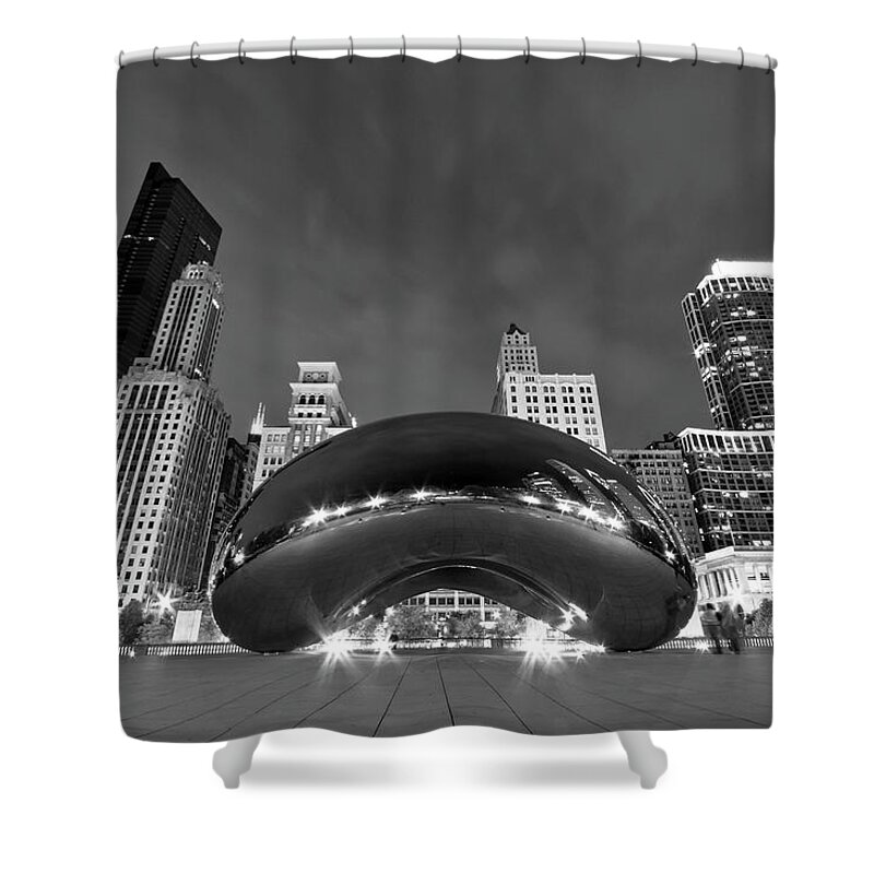 3scape Shower Curtain featuring the photograph Cloud Gate and Skyline by Adam Romanowicz