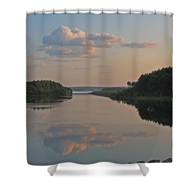 Cloud Reflection Shower Curtain featuring the photograph Cloud Reflection on Wachusett Reservoir by Michael Saunders
