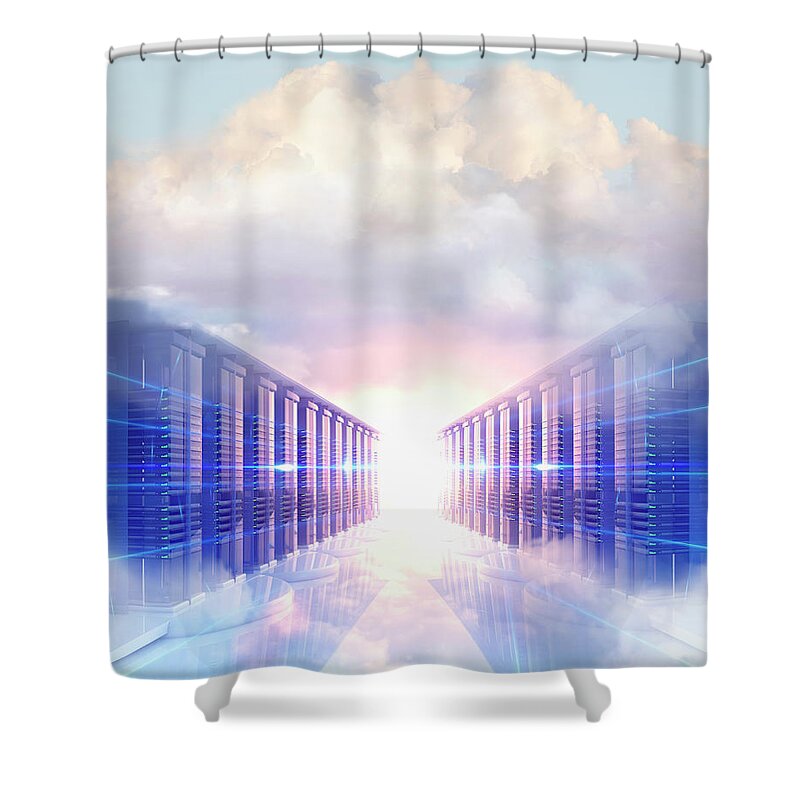 Internet Shower Curtain featuring the photograph Clouds In Server Room by Colin Anderson Productions Pty Ltd