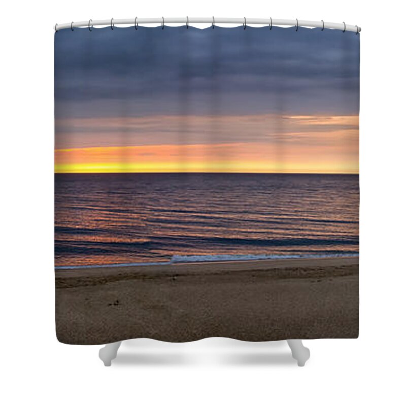 Sunrise Shower Curtain featuring the photograph Cloudy Sunrise on Nauset Beach by Brian Caldwell