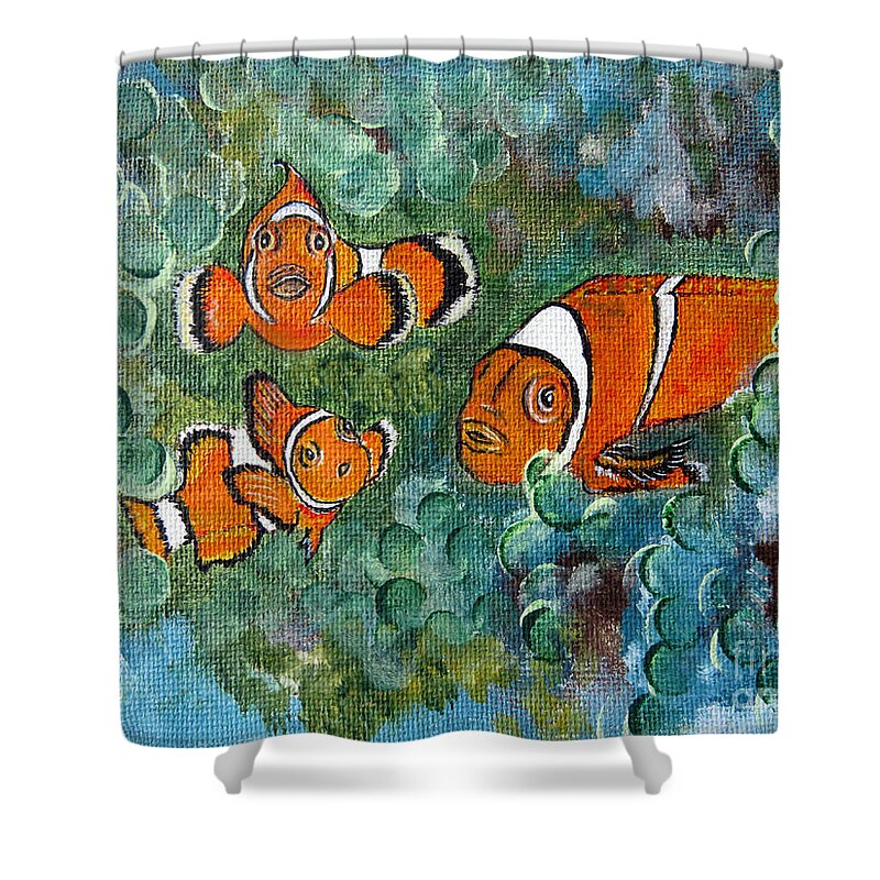 Fish Shower Curtain featuring the painting Clown Fish Art original tropical painting by Ella Kaye Dickey