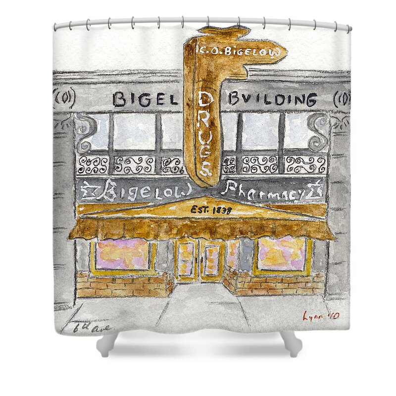 C.o. Bigelow Pharmacy Greenwich Village New York City Shower Curtain featuring the painting C.O. Bigelow Pharmacy by AFineLyne