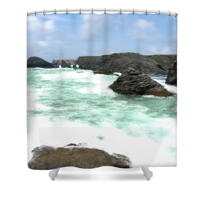 France Shower Curtain featuring the painting Coast of Belle Il Bretagne France by Bruce Nutting