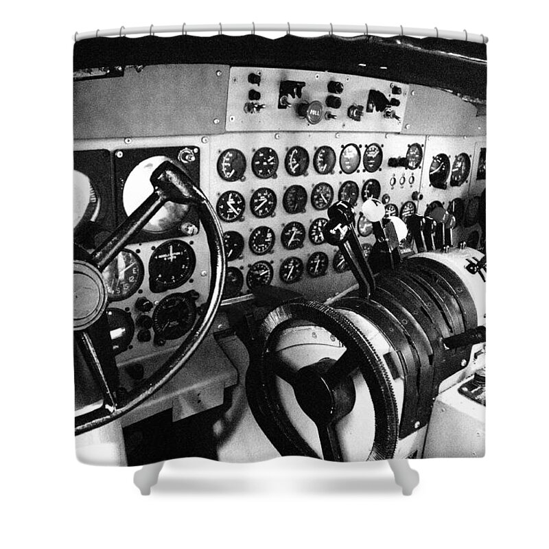  Cockpit Shower Curtain featuring the photograph Cockpit of an old plane 5 by Micah May