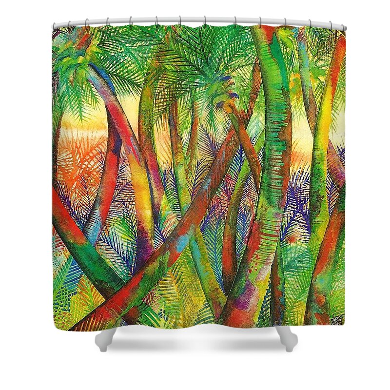 Palm Trees Shower Curtain featuring the painting Coconut Grove by Frances Ku