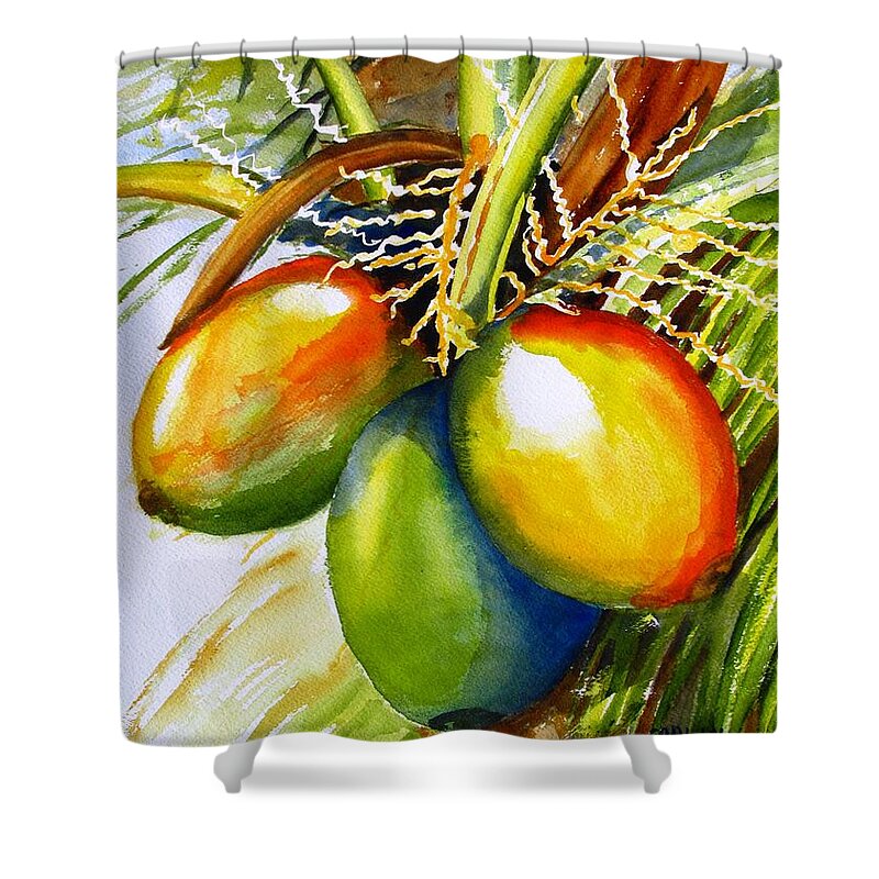 Coconut Tree Shower Curtain featuring the painting Coconuts by Carlin Blahnik CarlinArtWatercolor