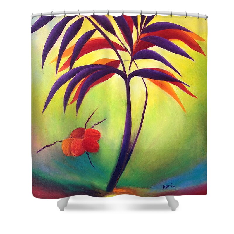 Tree Shower Curtain featuring the painting Coconuts by Karin Eisermann
