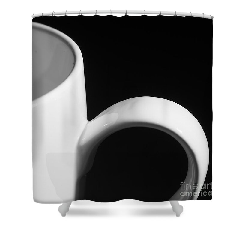 Kitchen Shower Curtain featuring the photograph Coffe Cup - black and white by Art Whitton