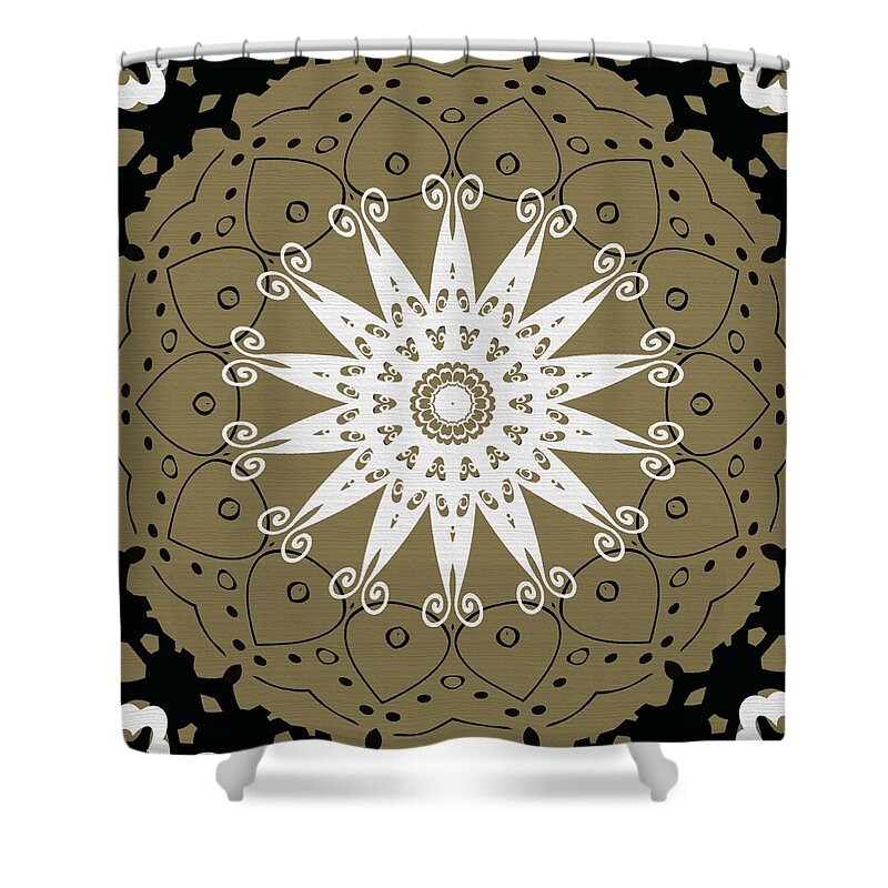 Intricate Shower Curtain featuring the digital art Coffee Flowers 9 Olive Ornate Medallion by Angelina Tamez