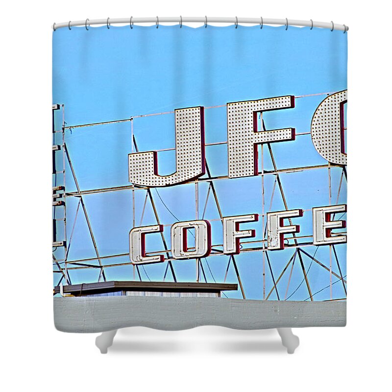 Best Part Of The Meal Shower Curtain featuring the photograph Coffee Sign by Sharon Popek