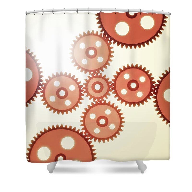 White Background Shower Curtain featuring the photograph Cogwheels by Jorg Greuel