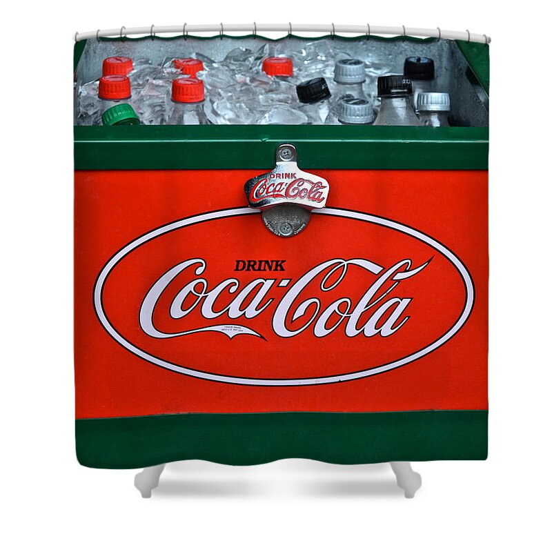 Coca Shower Curtain featuring the photograph Coke Cooler by Frozen in Time Fine Art Photography