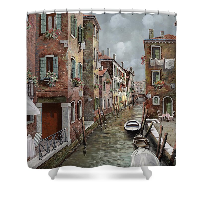 Venice Shower Curtain featuring the painting colazione a Venezia by Guido Borelli