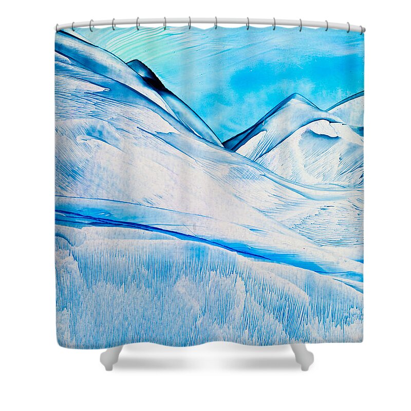  Landscape Shower Curtain featuring the painting Cold Mountain 2 wax painting by Simon Bratt