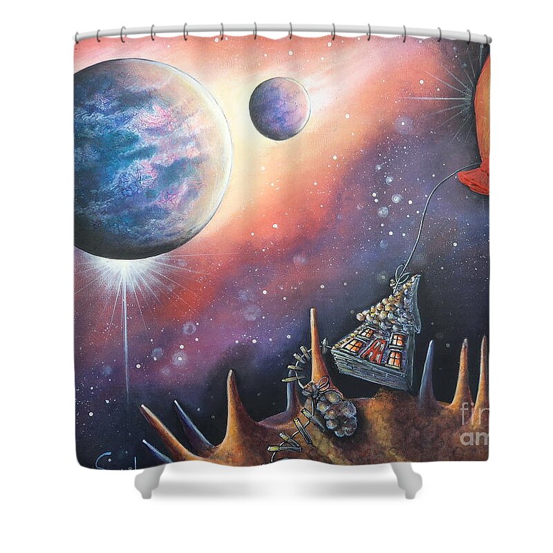 Planets Shower Curtain featuring the painting Collecting Cheese by Krystyna Spink