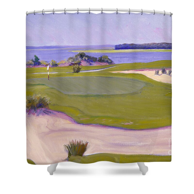 Collecton River Golf Shower Curtain featuring the painting Colleton River Golf by Candace Lovely