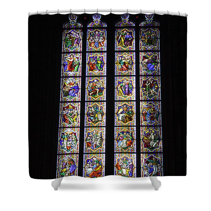 Cologne Cathedral Shower Curtain featuring the photograph Cologne Cathedral Stained Glass Window Johannes Klein Windows by Teresa Mucha
