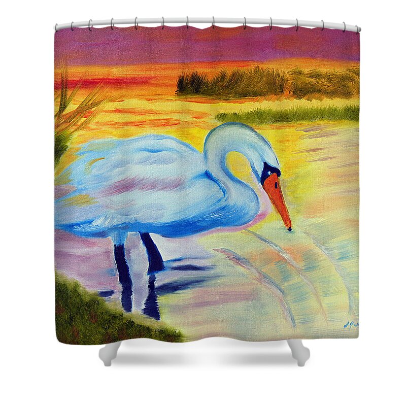 Swan Shower Curtain featuring the painting Color My World by Meryl Goudey