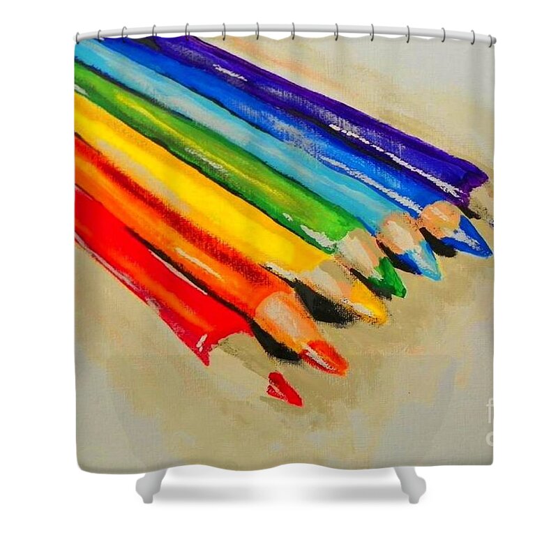 Marisela Mungia Shower Curtain featuring the painting Color Pencils by Marisela Mungia